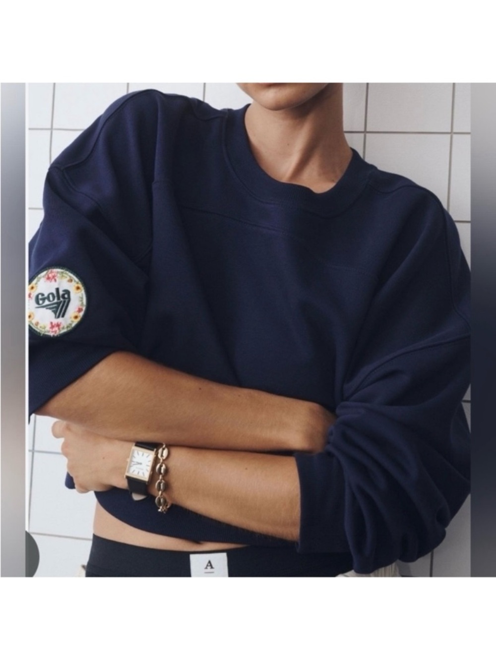 Gola X Anthropologie Pass Back Sweatshirt The Summit Navy Blue Patch Logo Crew